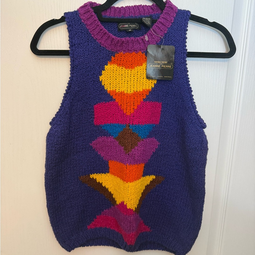 Vintage Jeanne Pierre Women's Colorful Knit Sweater Vest - Picture 1 of 4